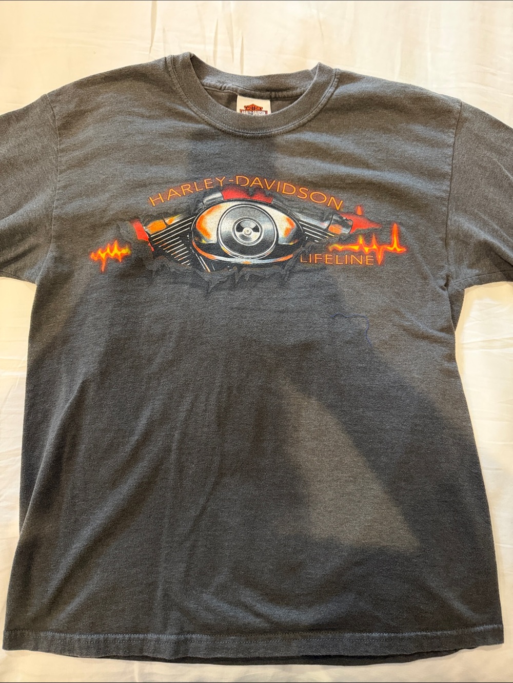 Harley-Davidson Gray Tee with Orange 'Lifeline' Engine Graphic
